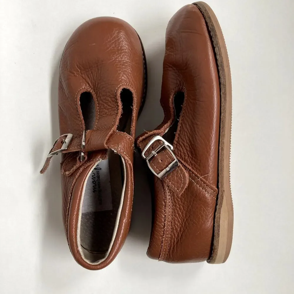 Mon Petit Shoes Hard Sole T-Strap Shoe - Brown - Leather - 11